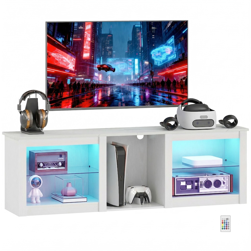 image 1 of HOMCOM 160cm TV Unit w/ LED Lights for 70in TV Modern TV Stand Cabinet | White | White