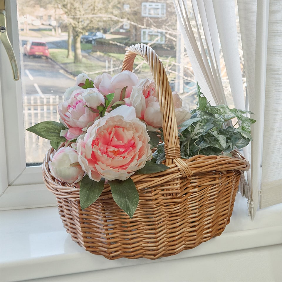 image 1 of Oval Traditional Wicker Shopping High Handle Basket Storage Basket