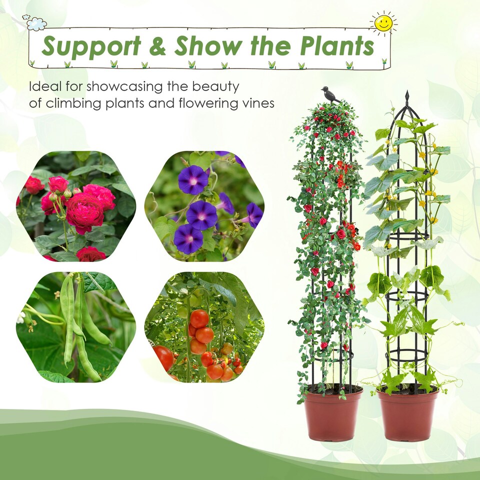 image 1 of COSTWAY 197 cm Tall Metal Obelisk Trellis 2-Pack Garden Trellis