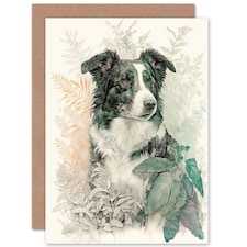 Border Collie Portrait in Field Plants Dog Lover Art Card