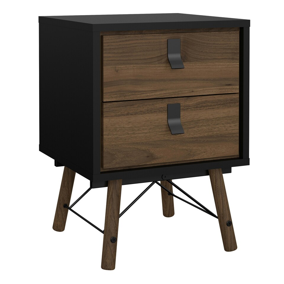 image 1 of Ry Bedside Cabinet 2 Drawer in Matt Black Walnut