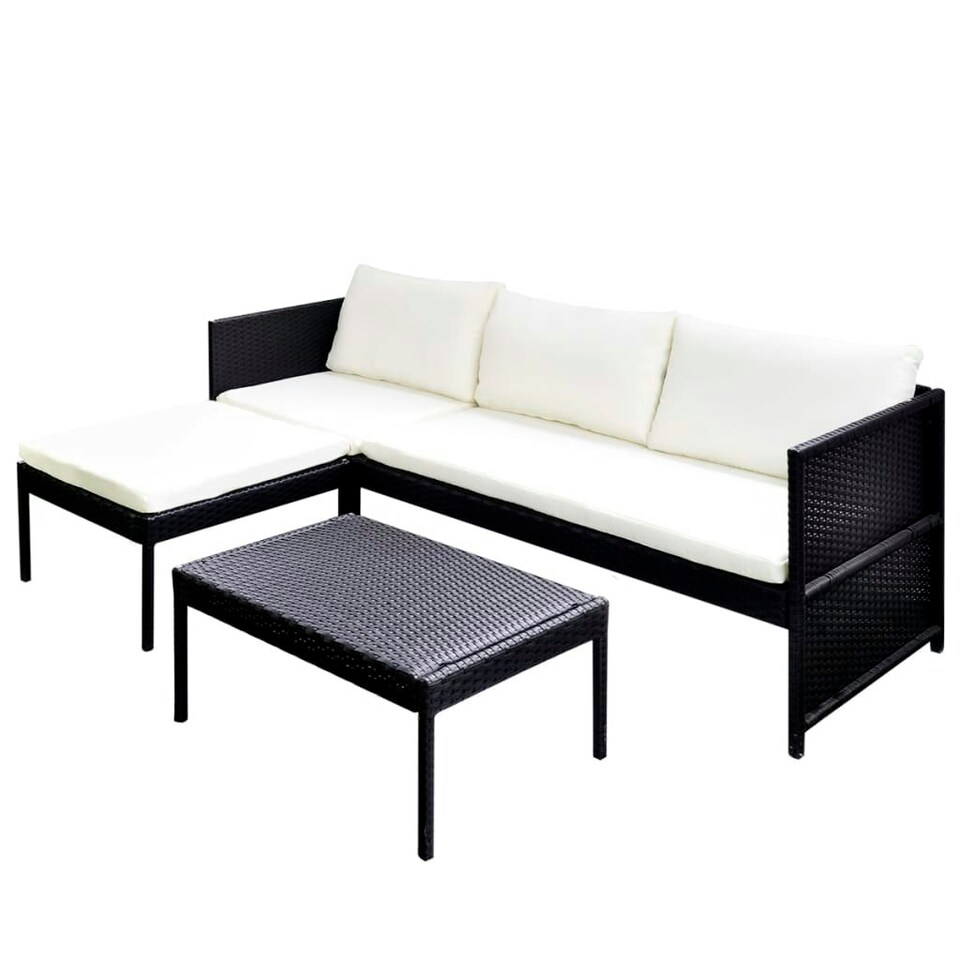 3 Piece Garden Lounge Set with Cushions Poly Rattan Black Tesco Groceries
