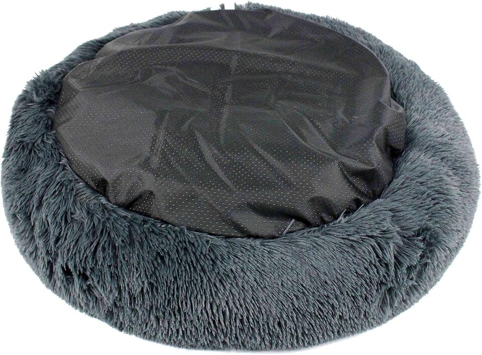 image 1 of Actiaspet Fluffy Donut Pet Bed Washable Dog & Cat Bed Multiple Sizes (Dark Grey, Large)