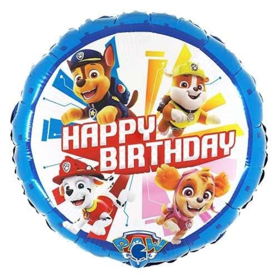 image 1 of Paw Patrol Happy Birthday Round Shape Foil Helium Balloon 46cm / 18 in