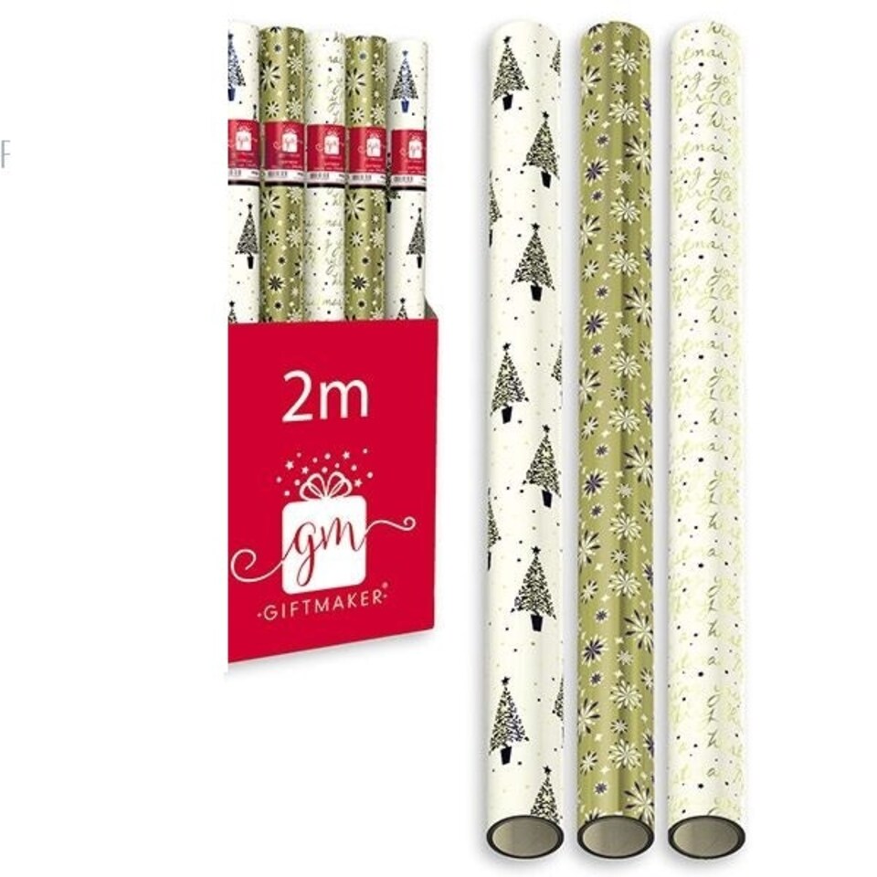 image 1 of Pack of 3 2M Luxury Gold Foil Christmas Gift Wrapping Paper