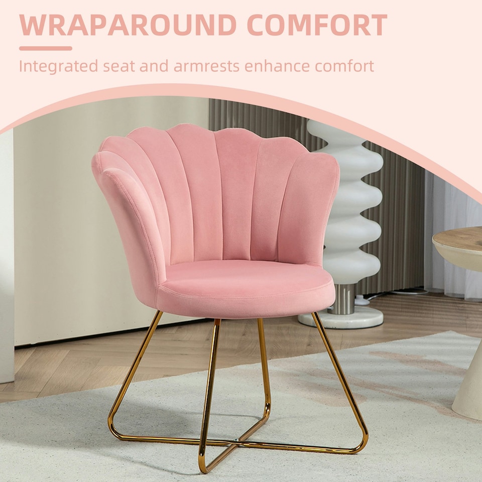 image 1 of HOMCOM Accent Chair, Velvet Armchair with Lotus Backrest, Steel Legs, Pink