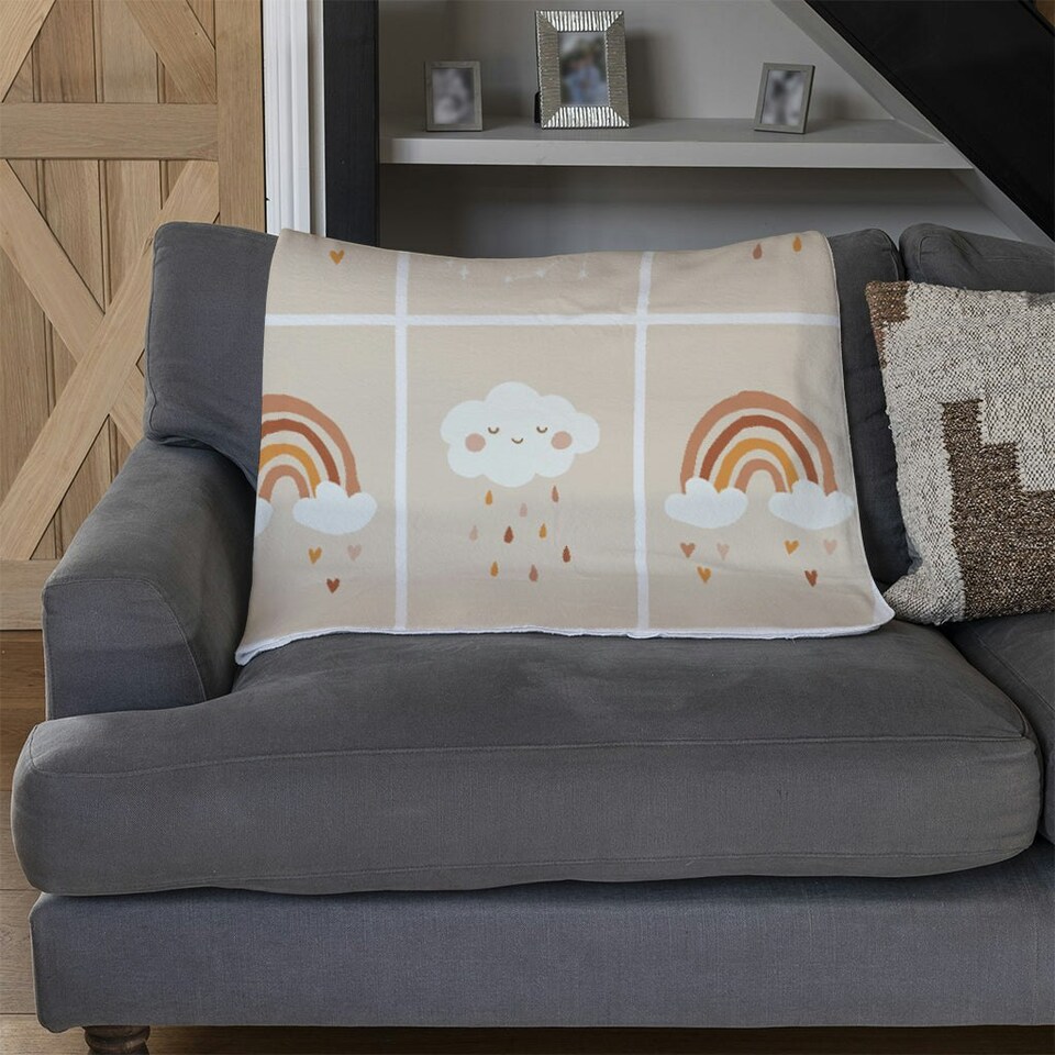 image 1 of Scandinavian Style Kids Room Decoration. Cute Hand Drawn Unicorn, Rainbow and Cloud (Blanket)