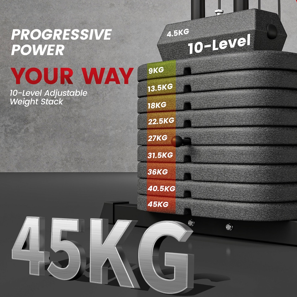 image 1 of SPORTNOW Home Gym Machine Compact Multi Gym with 45kg Weight Stack