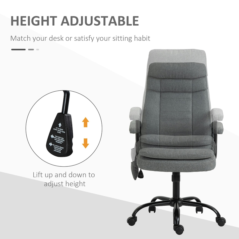 image 1 of Vinsetto Massage Office Chair Linen Computer Chair with Adjustable Height Grey