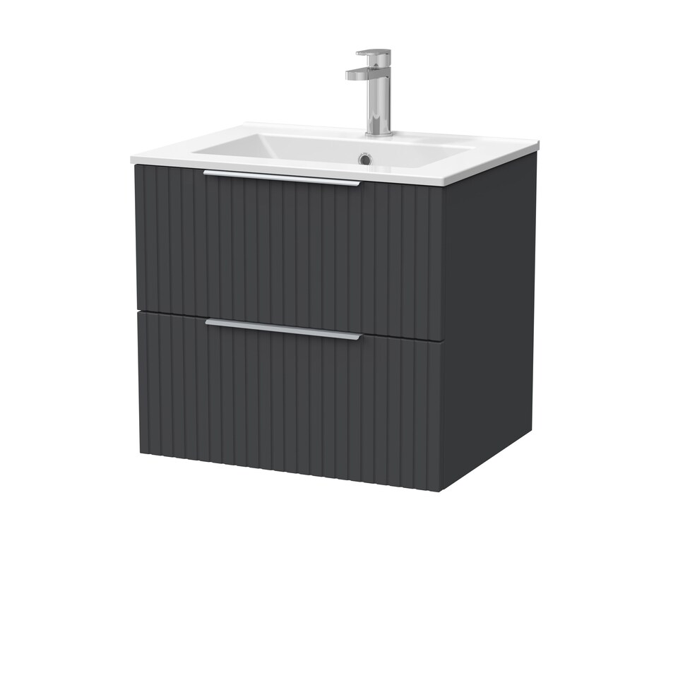 image 1 of Balterley Callingwood Contemporary Wall Hung 2 Drawer Vanity Unit with Minimalist Ceramic Basin , 600mm, Dark Grey