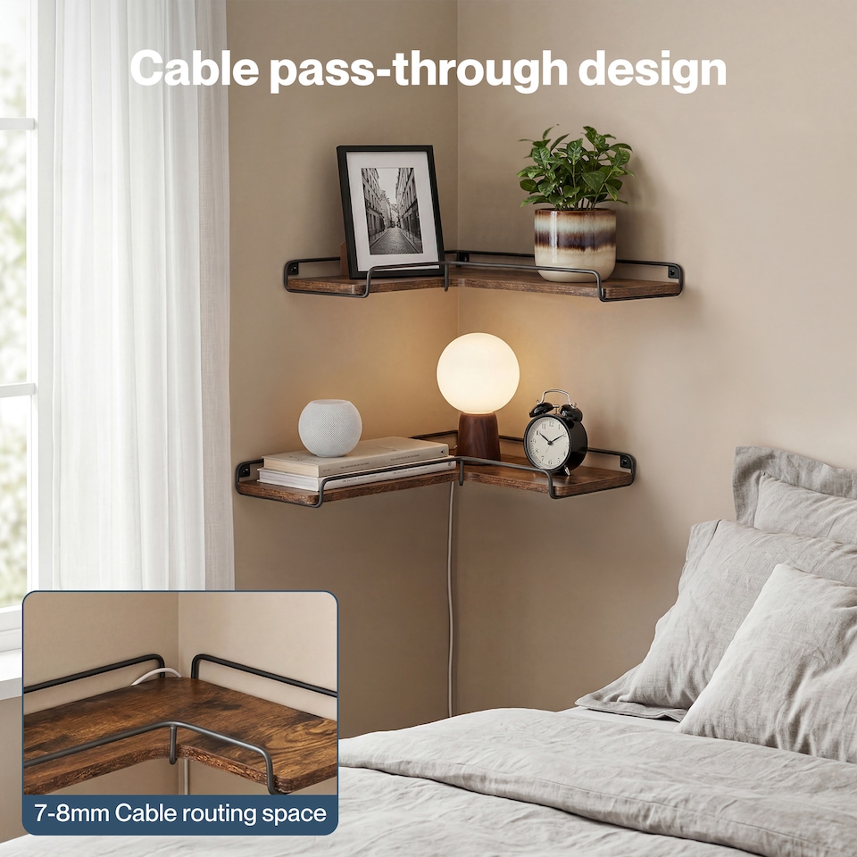 image 1 of Levede Floating Shelves Set 2PC L-Shaped Corner Shelf Wall Mounted Wood Brown