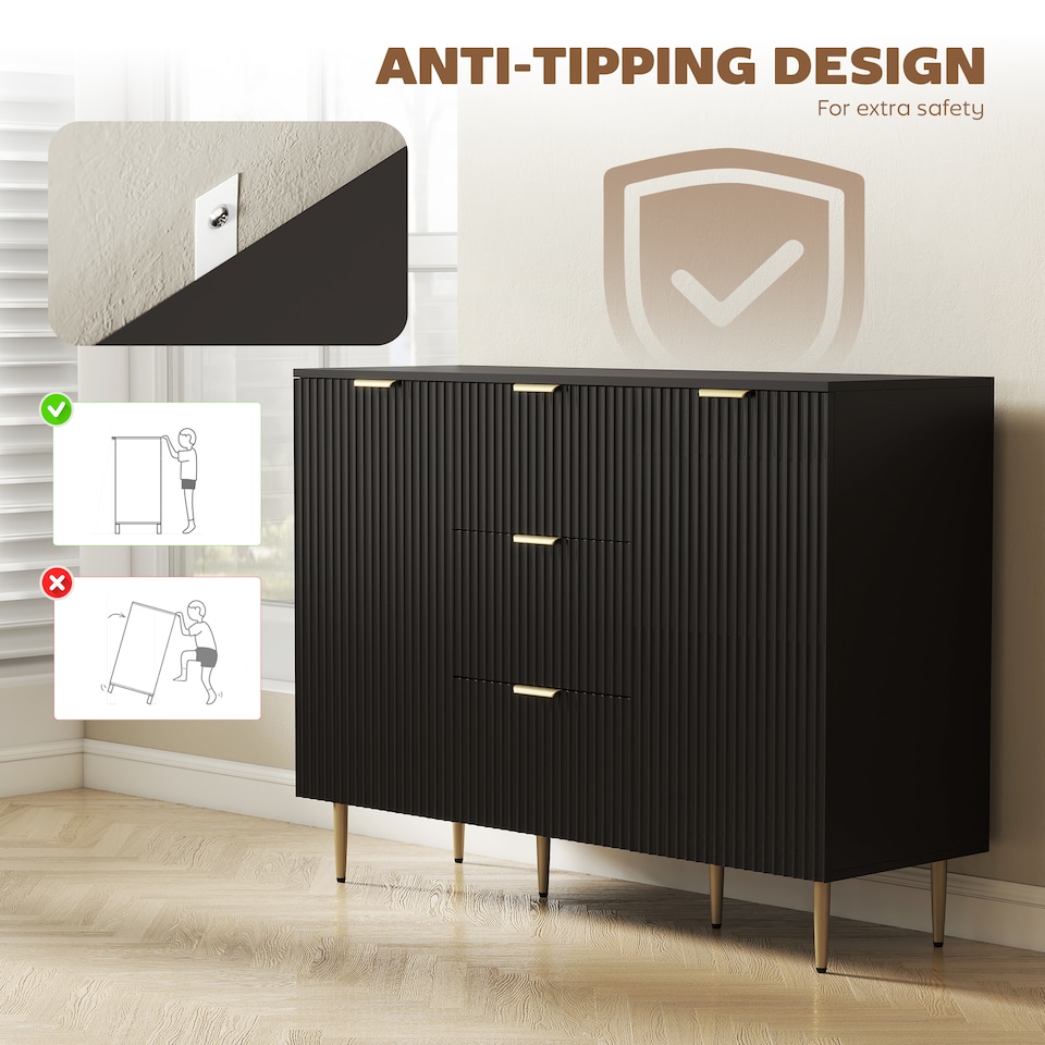 image 1 of HOMCOM Sideboard Buffet Cabinet w/ 3 Drawers and Adjustable Shelves, Black