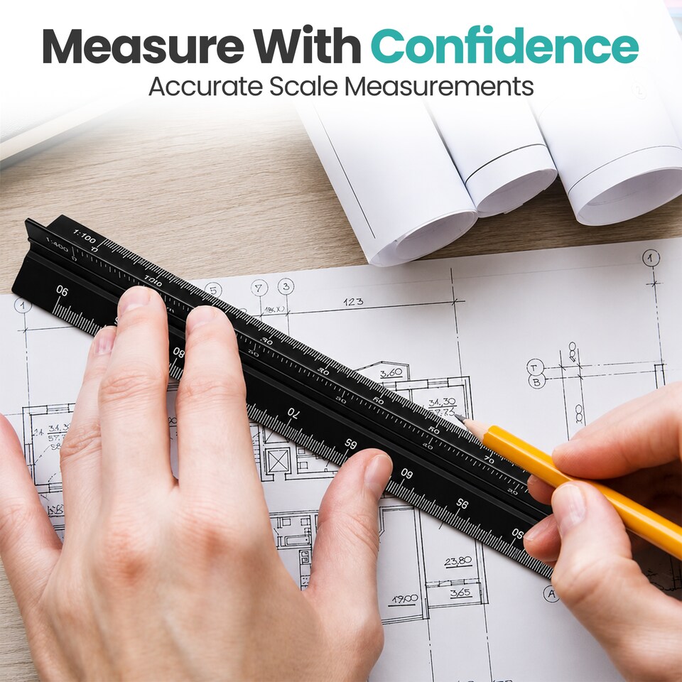 image 1 of 30cm Aluminium Triangular Ruler with 6 Precision Scales - 1pc