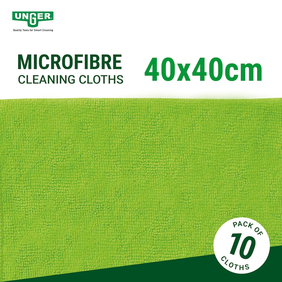 image 1 of Cleaner Cloth Microfibre Cloths 10 Pack Green 40x40cm Washable 200x Kitchen, Bathroom, Car & Window Cleaning by UNGER