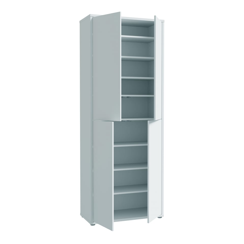 image 1 of Alice Springs Tall Shoe Cabinet with 4 Doors Push-to-Open in Light Grey