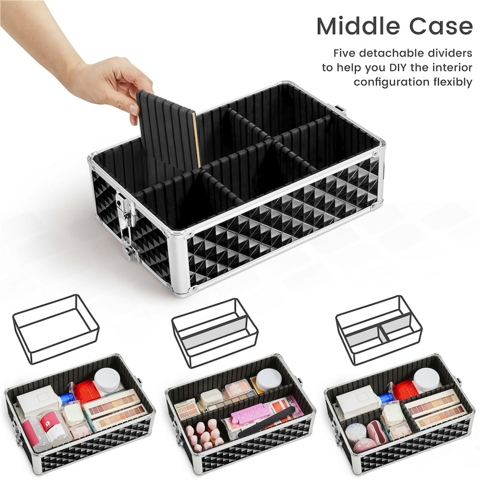 image 1 of Yaheetech 3-in-1 Portable Rolling Cosmetic Organizer Black