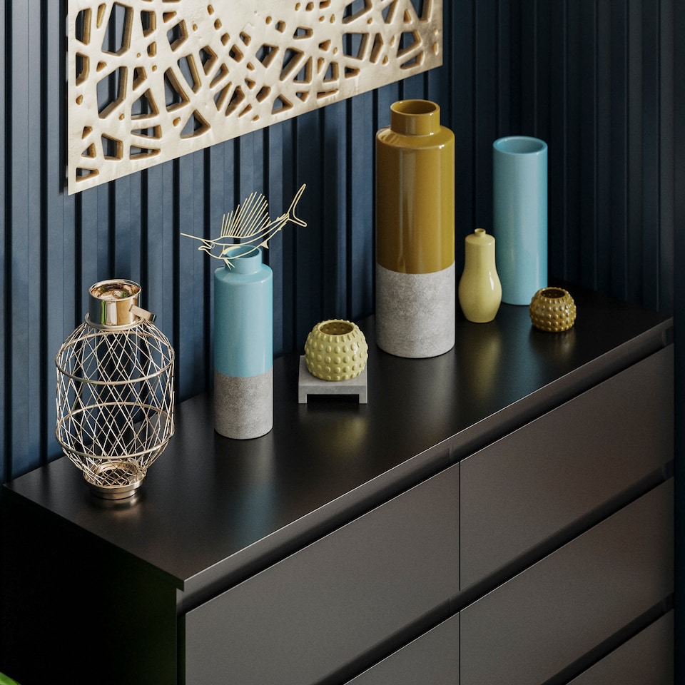 image 1 of Vida Designs Denver 6 Drawer Chest of Drawers Bedroom Storage, Black