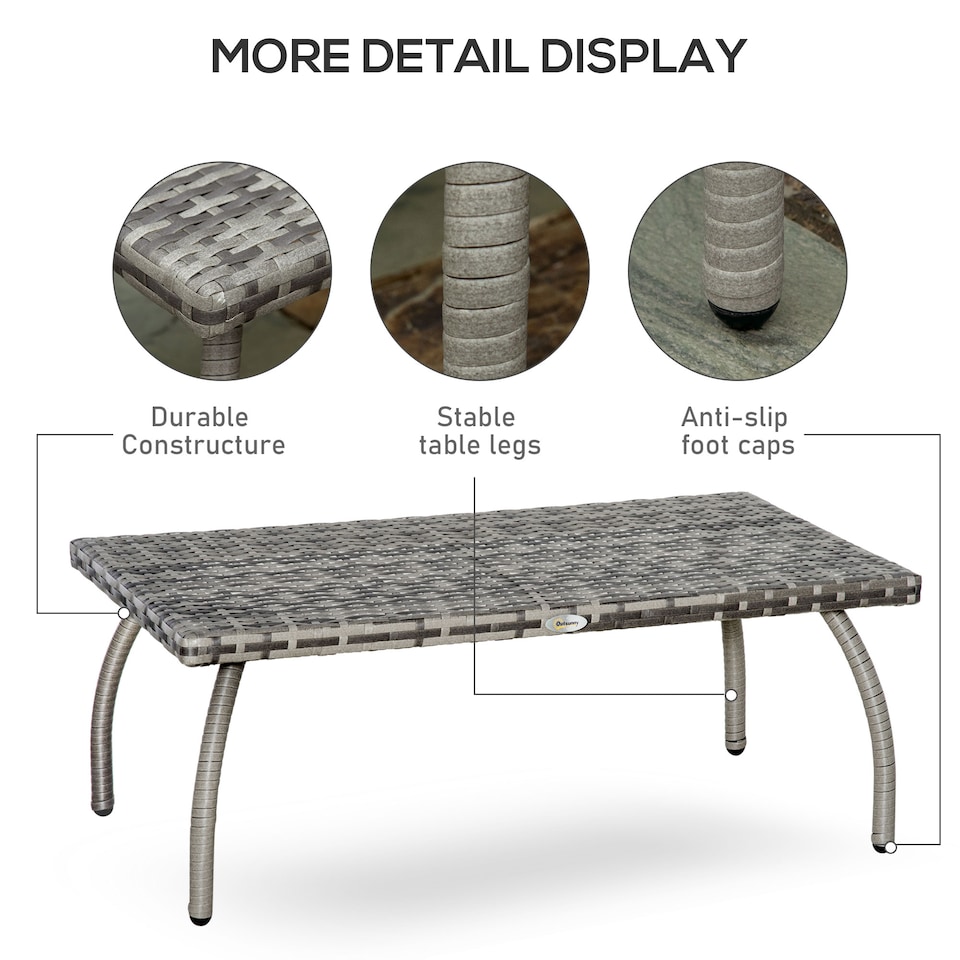image 1 of Outsunny 90 cm Rattan Garden Coffee Table Wicker Outdoor Table Furniture