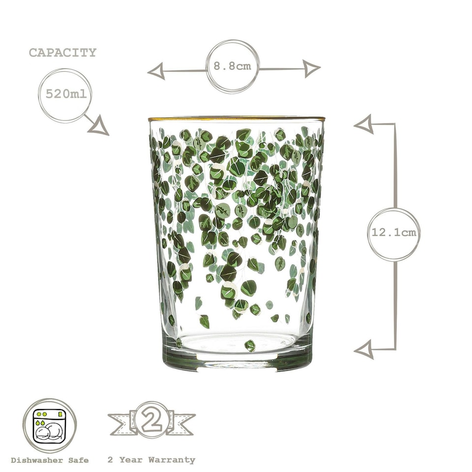 image 1 of LAV Bodega Decorated Highball Glasses - 520ml - Clear - Pack of 6 Green