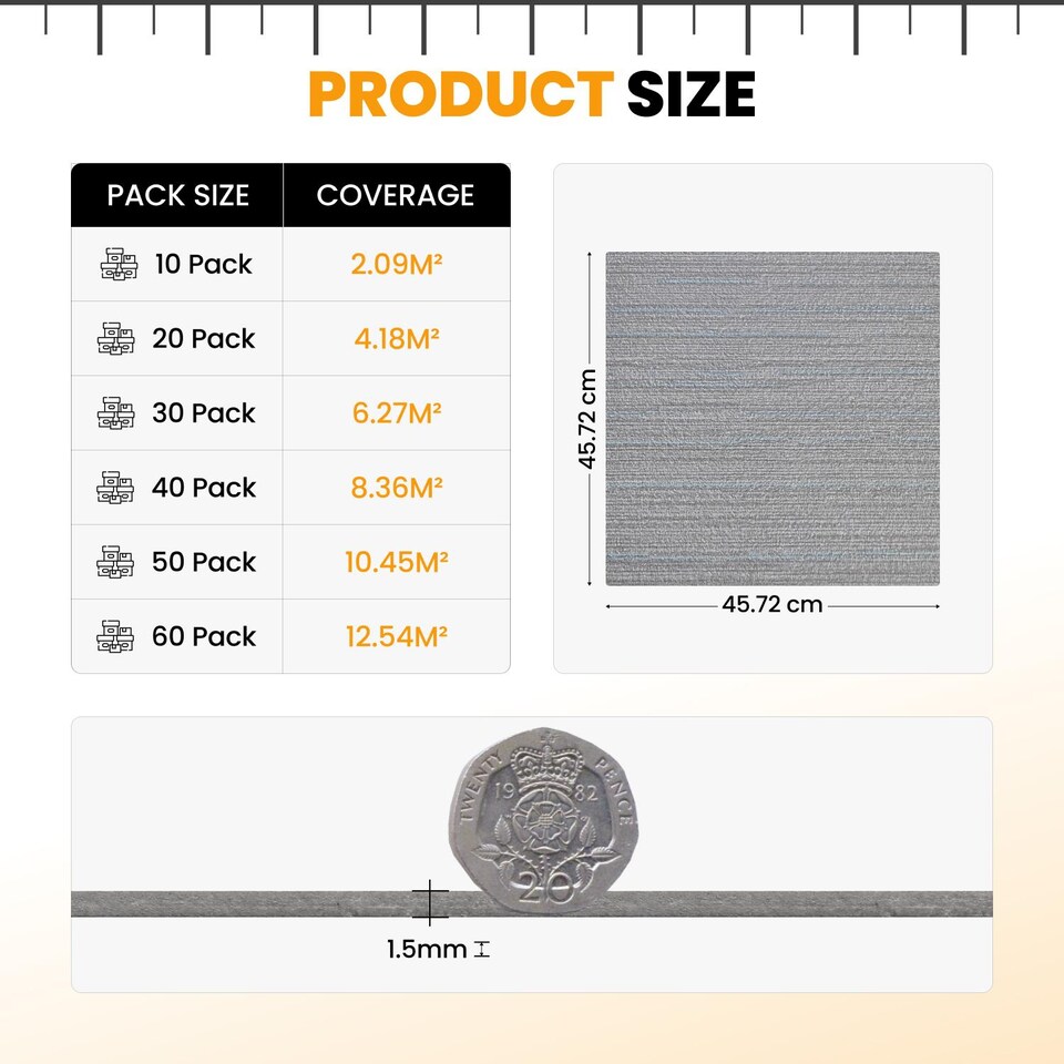 image 1 of NOVECRAFTO Self Adhesive Vinyl Floor Tiles 45x45cm Carpet Effect Peel and Stick
