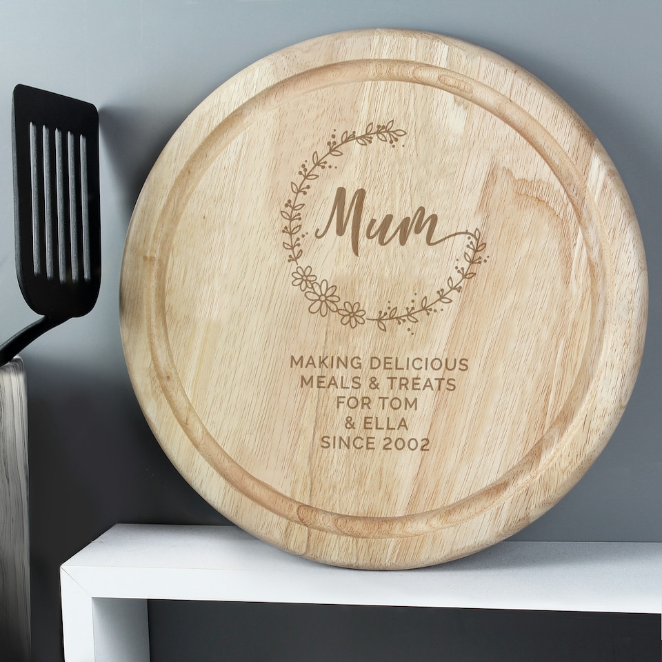 image 1 of Personalised Mum Round Wooden Chopping Heart Brown