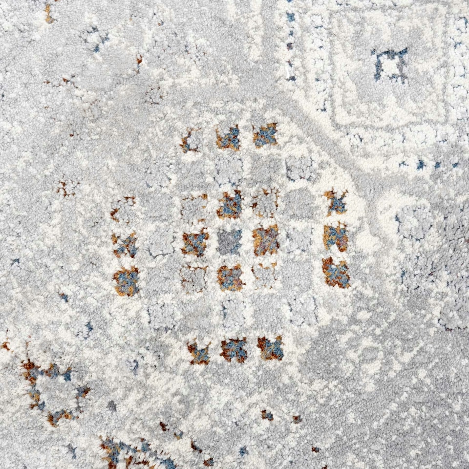 image 1 of KUKOON Silver Multicolour Distressed Bordered Medallion Area Rug 60cm x 110cm