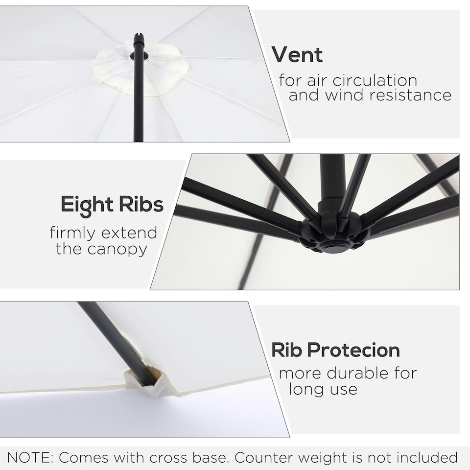 image 1 of Outsunny 3(m) Garden Banana Parasol Cantilever Umbrella, Cream White