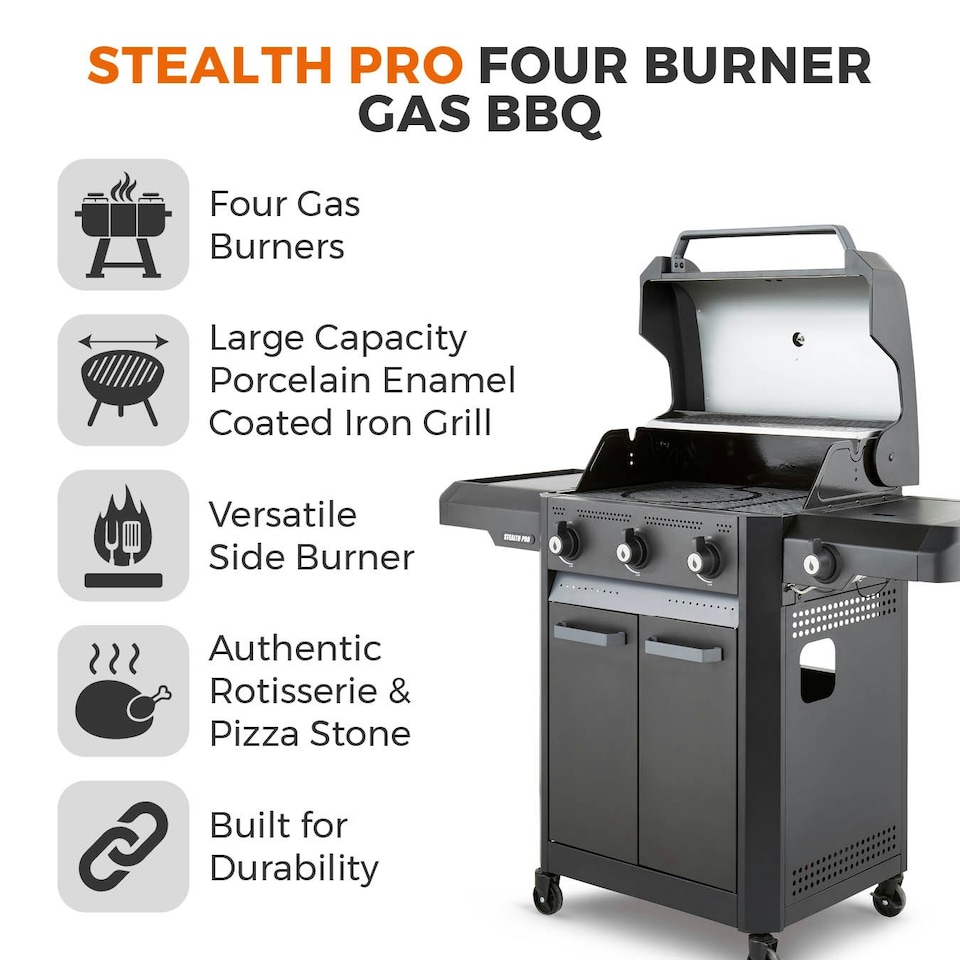 image 1 of Tower T978525 Stealth Pro Four Burner BBQ
