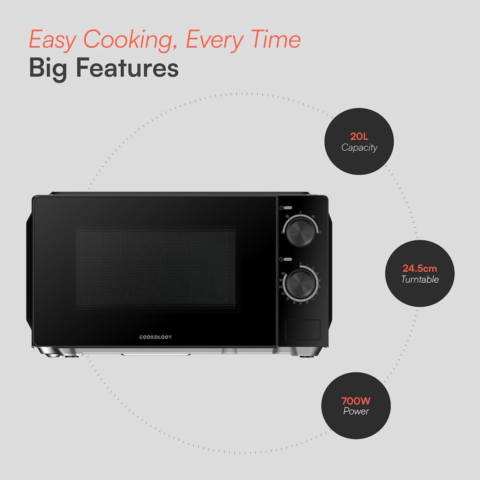 image 1 of 20L Freestanding Microwave Oven with Mechanical Controls 700W - Black