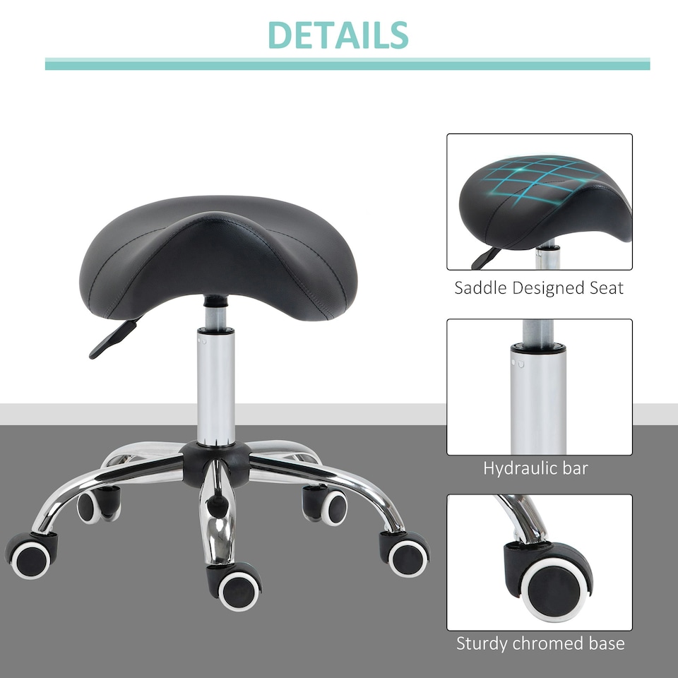 image 1 of HOMCOM PU Leather Saddle Stool w/ Moulded Padded Seat Adjustable Height Black