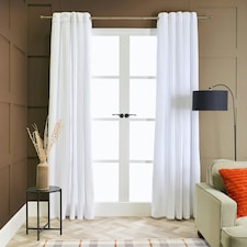OHS Ribbed Fleece Soft Thermal Insulated Panel Pair Eyelet Curtains, 66x90" White