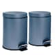 image 1 of Harbour Housewares 2x Bathroom Pedal Bins - 3L - Matt Blue - Round Stainless Steel Slim Rubbish Dustbin Lid and Inner Liner Bucket
