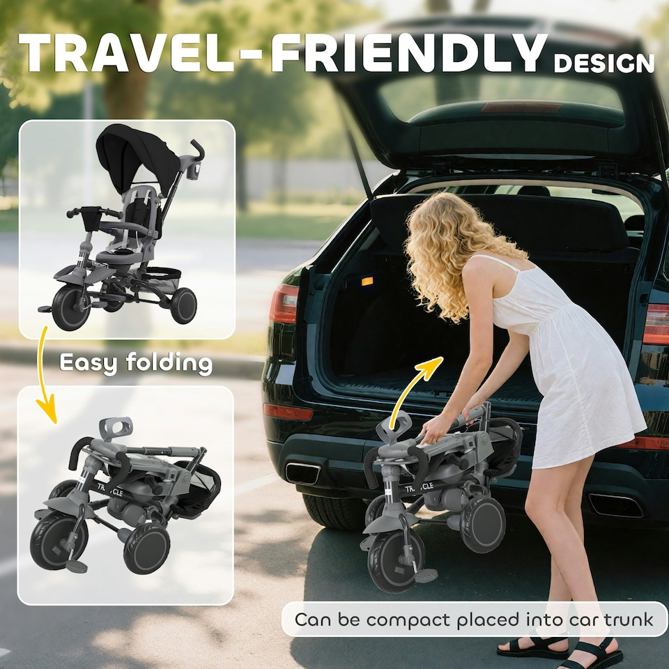 image 1 of AIYAPLAY 6 in 1 Kids Trike, Toddler Tricycle with Parent Handle, Black