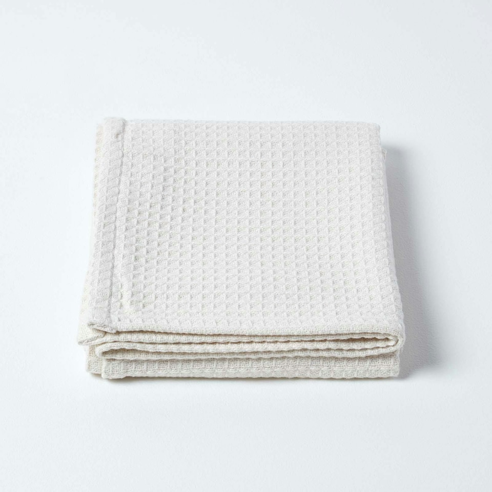image 1 of Homescapes Organic Cotton Waffle Baby Blanket Natural - 125 x 150 cm | Cream | 1