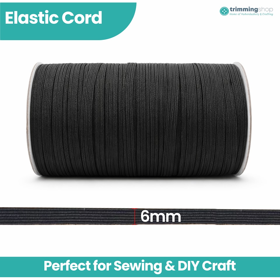 image 1 of 6mm Black Flat Elastic Band, Dressmaking Fabric Trim - 10 Metres