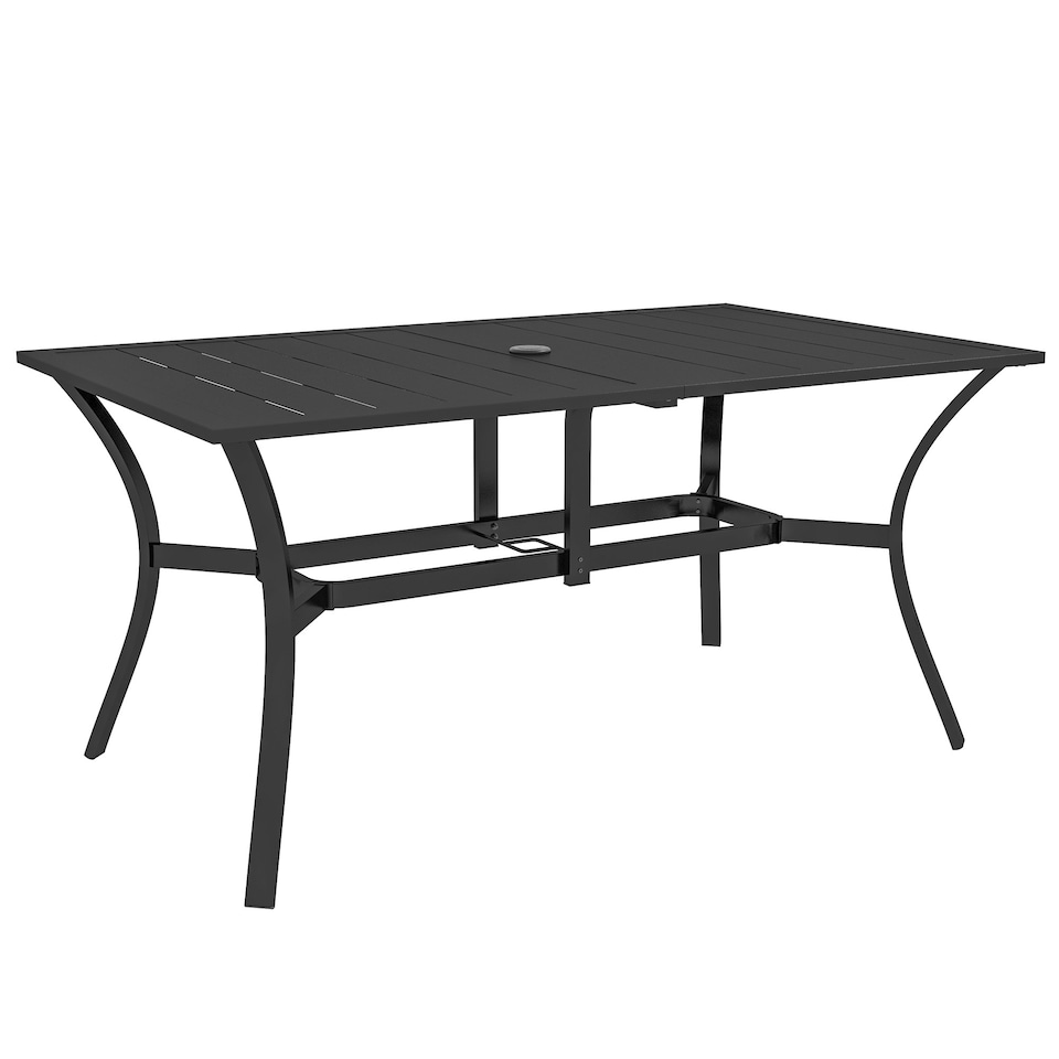 image 1 of Outsunny Garden Dining Table with Steel Frame and Slatted Top