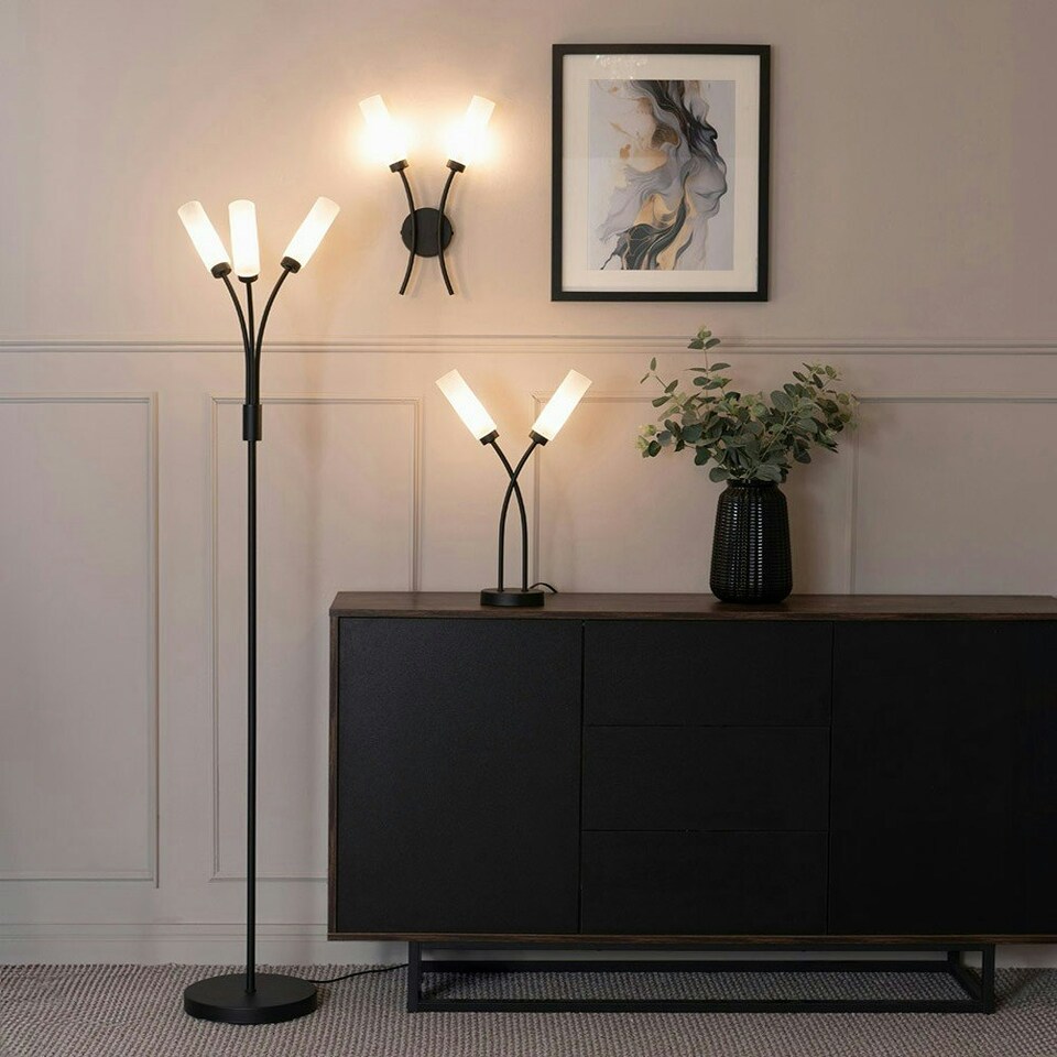 image 1 of ValueLights Maya Pair - 2 Way Curved Matt Black Wall Light Fitting for