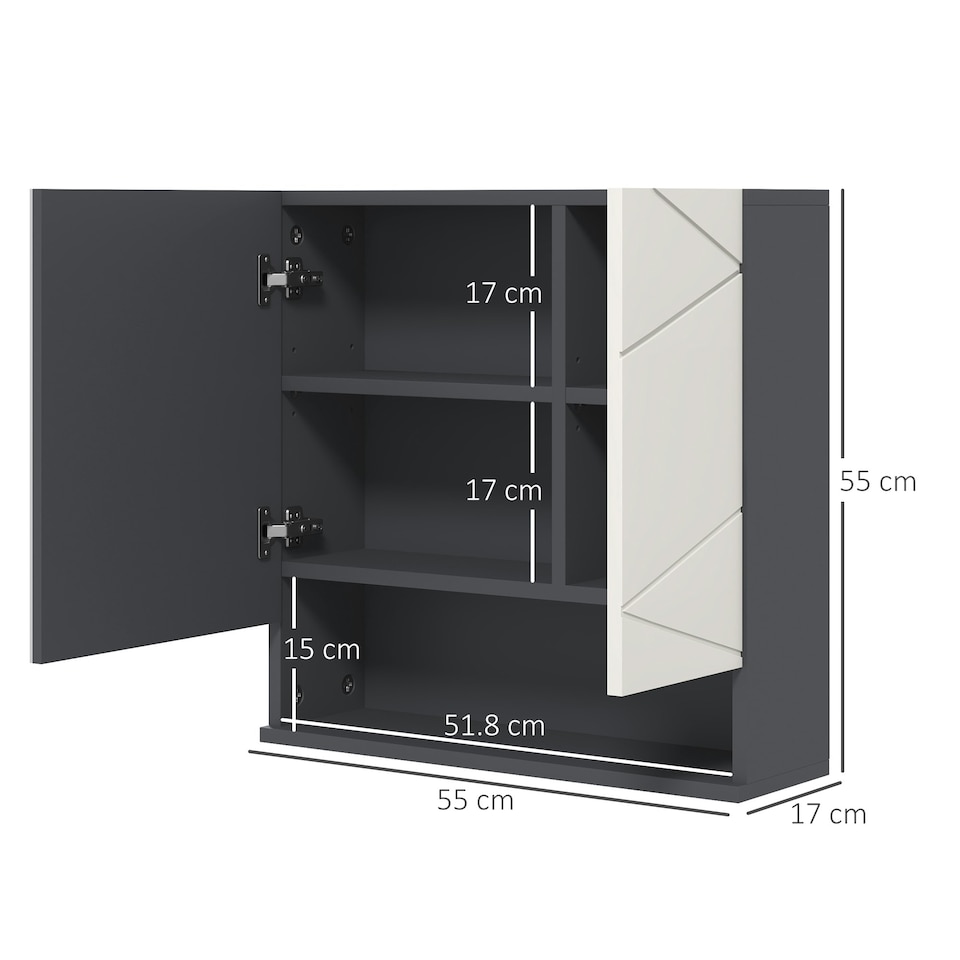 image 1 of kleankin Wall Mounted Bathroom Storage Cupboard W/ Mirror and Shelf, Light Grey