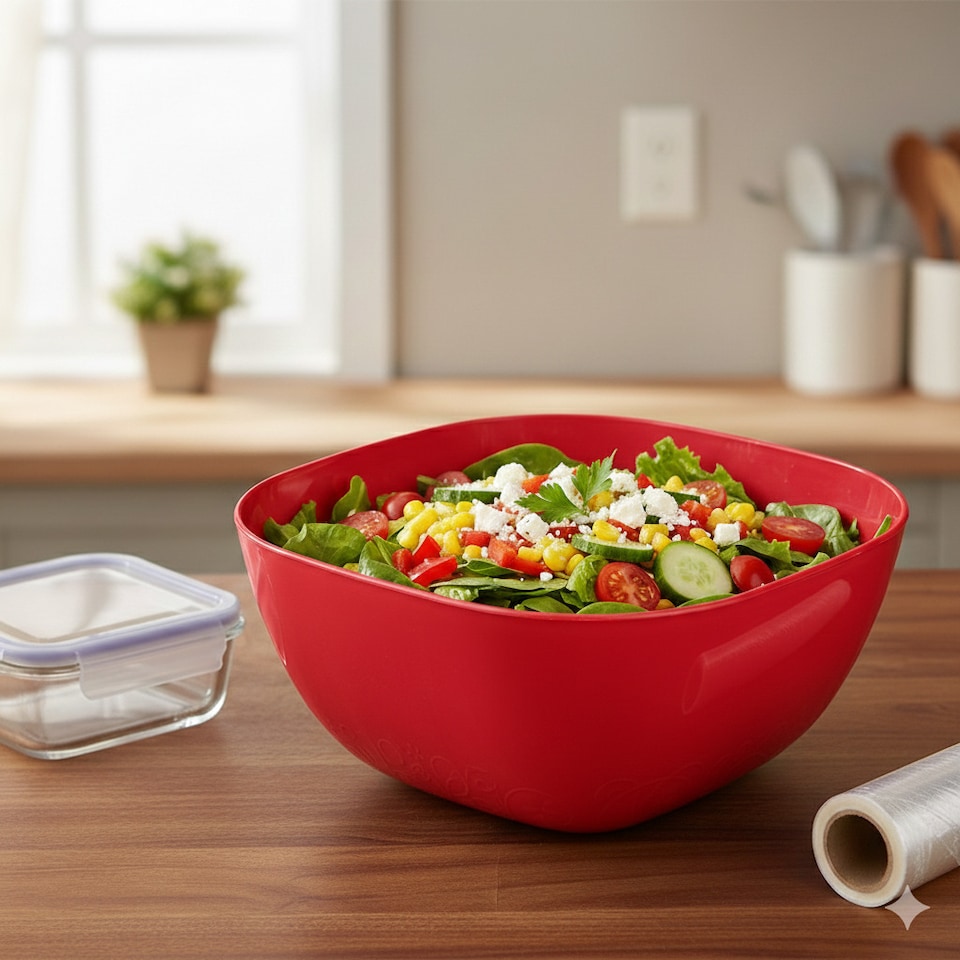 image 1 of Large Durable Plastic Salad Serving Bowl Microwave Dishwasher Food Safe | Multi | Fuschia | 1