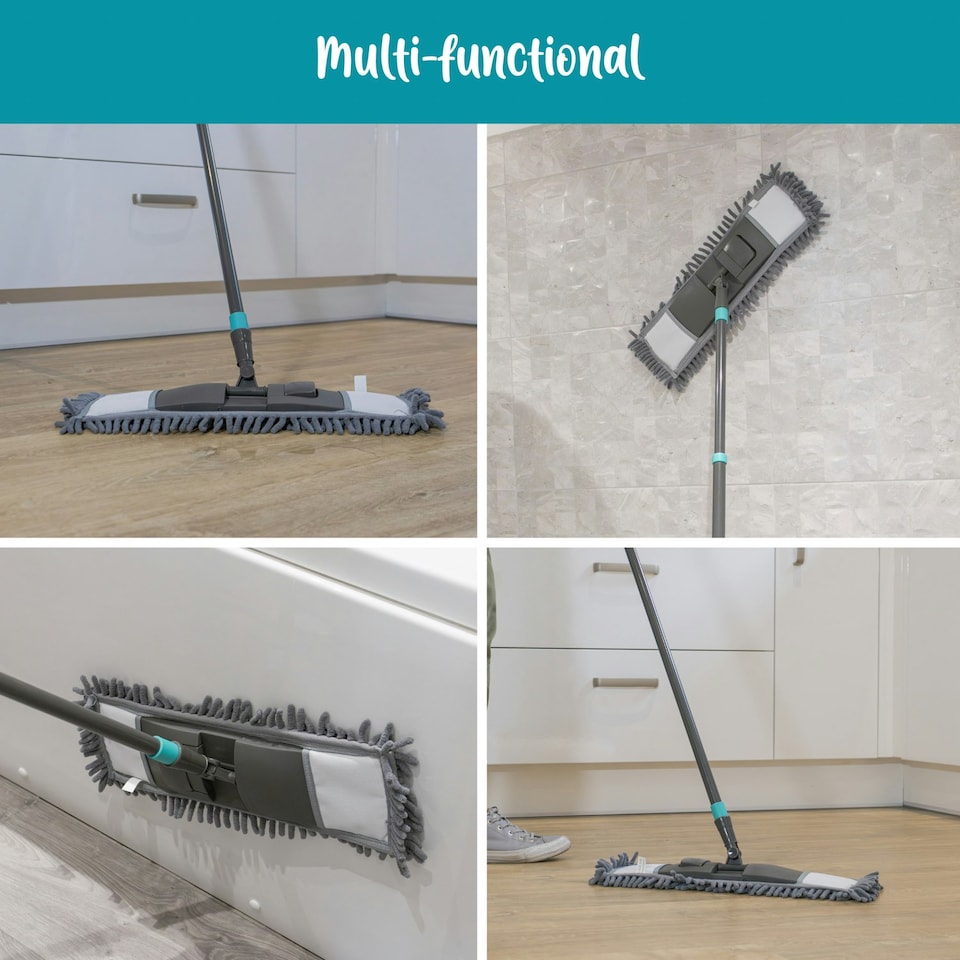 image 1 of JVL Super-Absorbent Chenille Extendable Flat Floor Mop, Grey