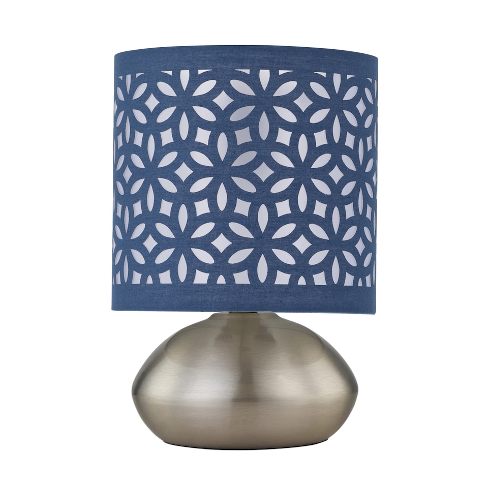 image 1 of Set of 2 Jenson - Brushed Chrome Touch Table Lamps Blue Cut Out Shade