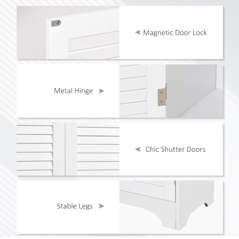 image 1 of HOMCOM Tall Freestanding Bathroom Cabinet Retro Shutters w  3 Compartments Shelves Elevated Base Narrow Organiser White 60L x 30W x 182.5H cm | White | White
