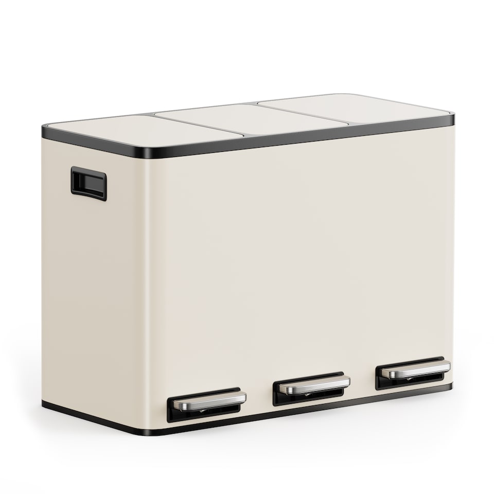 image 1 of 3 Compartment 45L Waste & Recycling Kitchen Bin (3 x 15L) | Cream | Cream | 45L