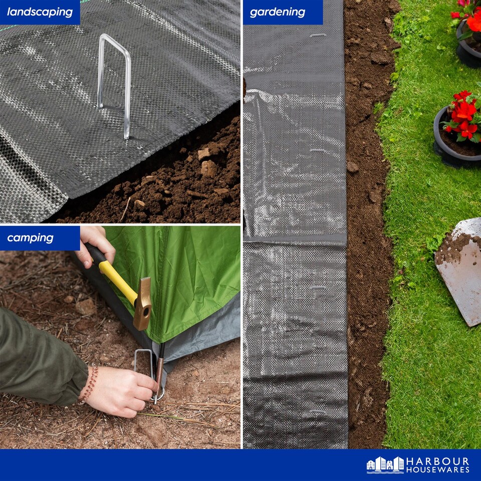 image 1 of Harbour Housewares U-Shaped Weed Control Membrane Pegs - 6" (150mm) - Pack of 100 | Silver | Silver