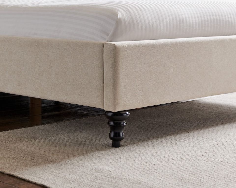 image 1 of 5ft King Size Fabric upholstered, natural beige,buttoned back,curved bed frame,bedstead