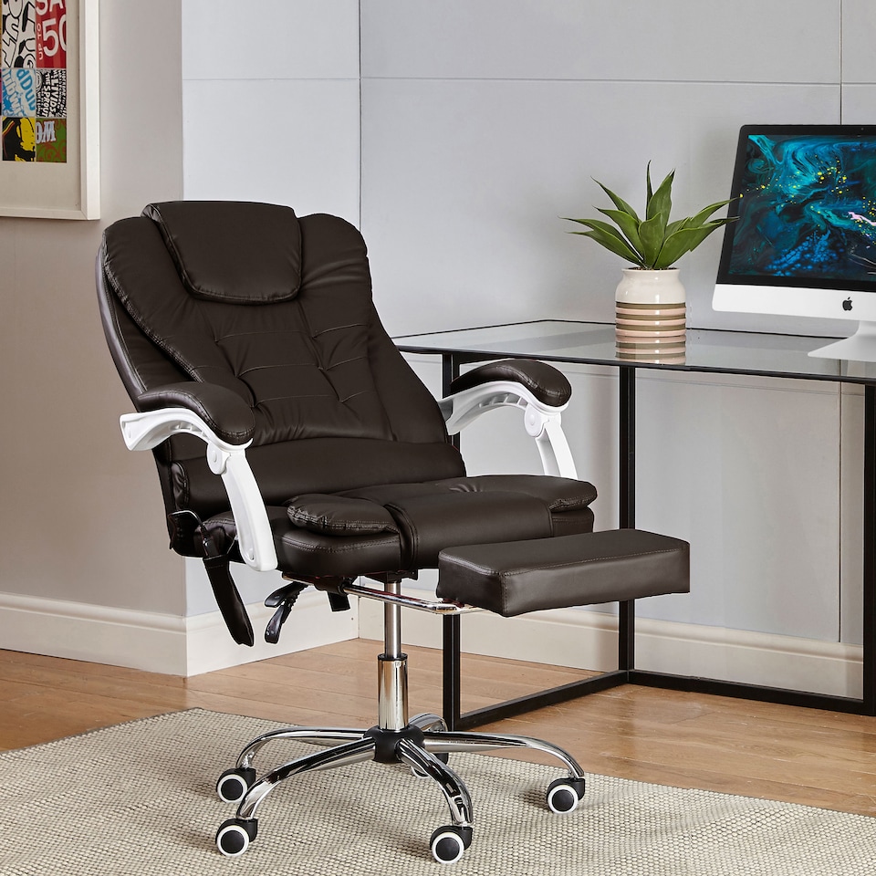 image 1 of Neo Office Chair Brown Faux Leather with Massage Function & Footrest | Brown