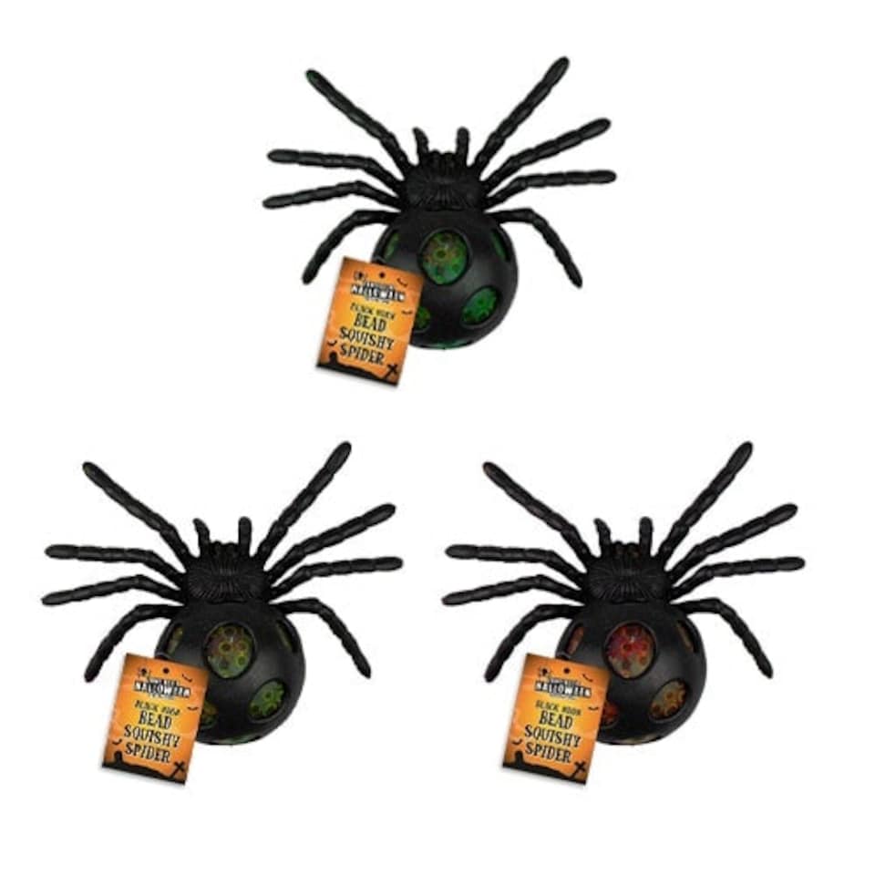 Assorted Halloween Stress Relief Squishy Squeeze Spider Toy With Beads 10cm