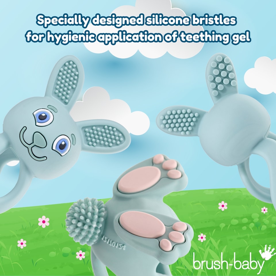 image 1 of Brush Baby Bobbie Bunny Baby Teether Toy Eucalyptus Green | Twist & Bounce Teething Toy