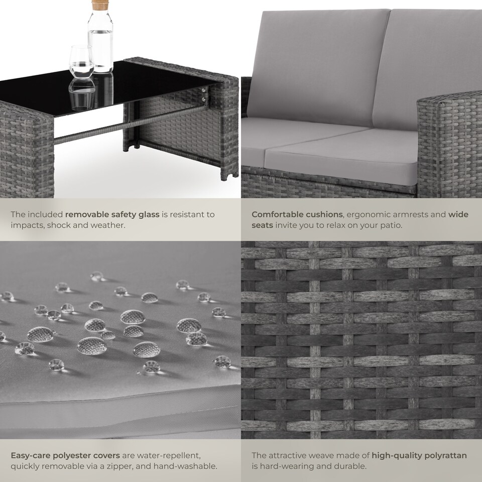 image 1 of Garden Furniture Set Jesolo - 2 armchairs, 1 sofa,  and coffee side table | Grey | grey/light grey | 122 x 70 x 76 cm | 1