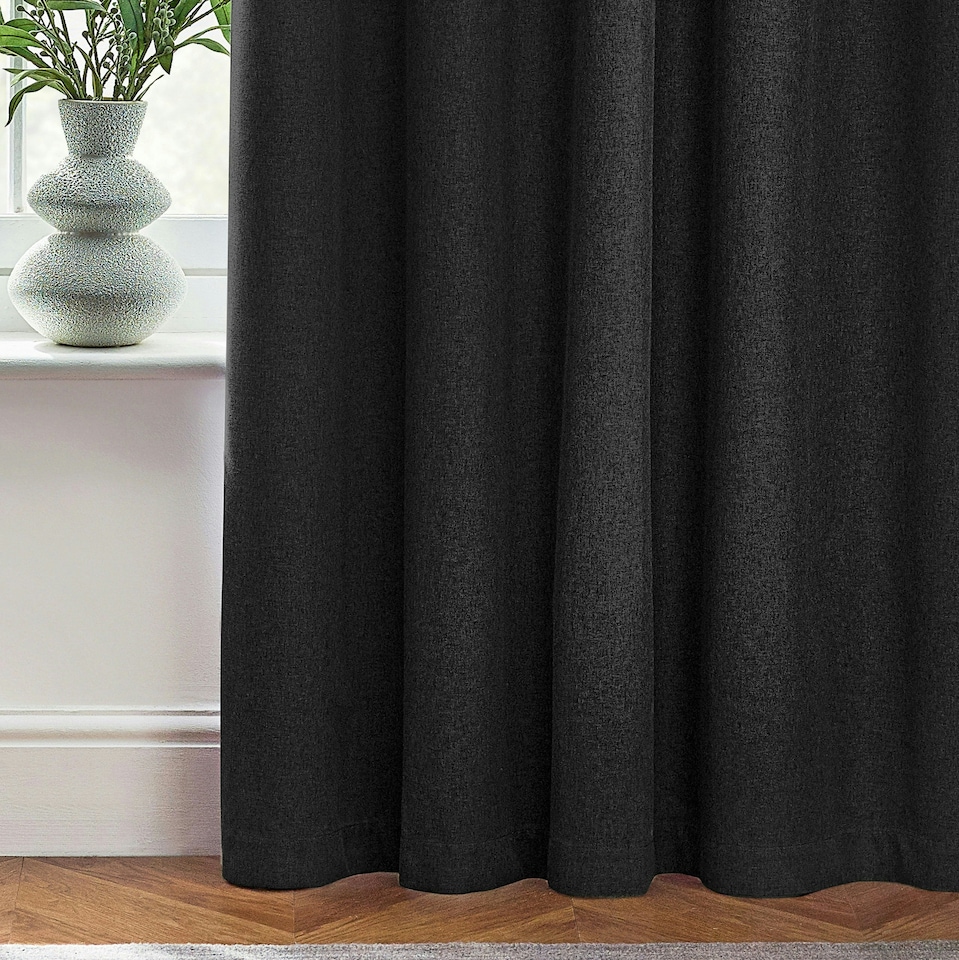 image 1 of furn. Dawn Blackout Black Eyelet Curtains (W)229cm x (D)183cm | Multi